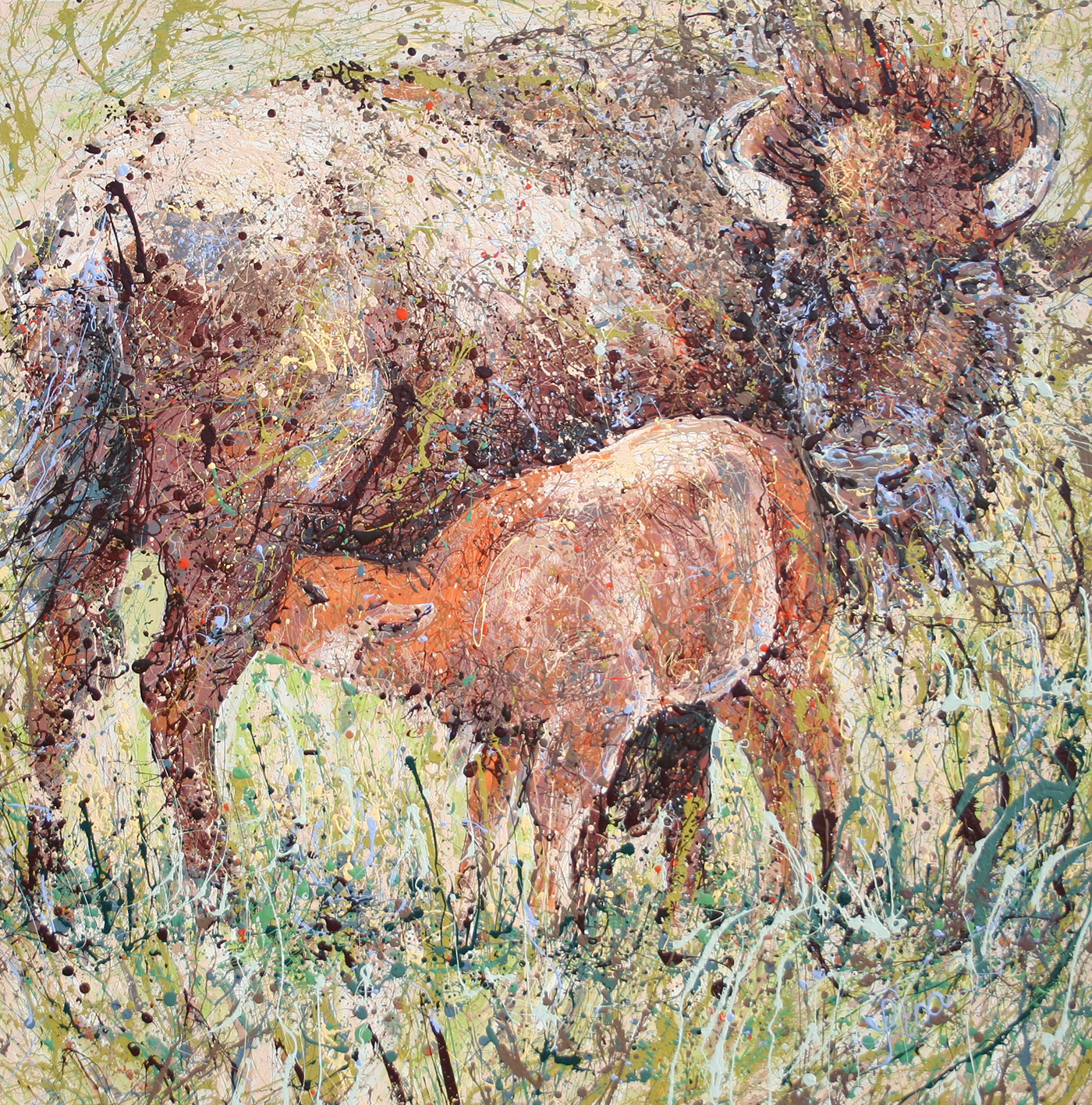 Wyoming spring buffalo Latex Enamel Painting on Gallery Wrapped Canvas by Fort Collins, Colorado Artist  Lisa Cameron Russell