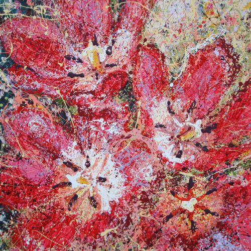 Red Tulip Latex Enamel Painting on Gallery Wrapped Canvas by Fort Collins, Colorado Artist Lisa Cameron Russell