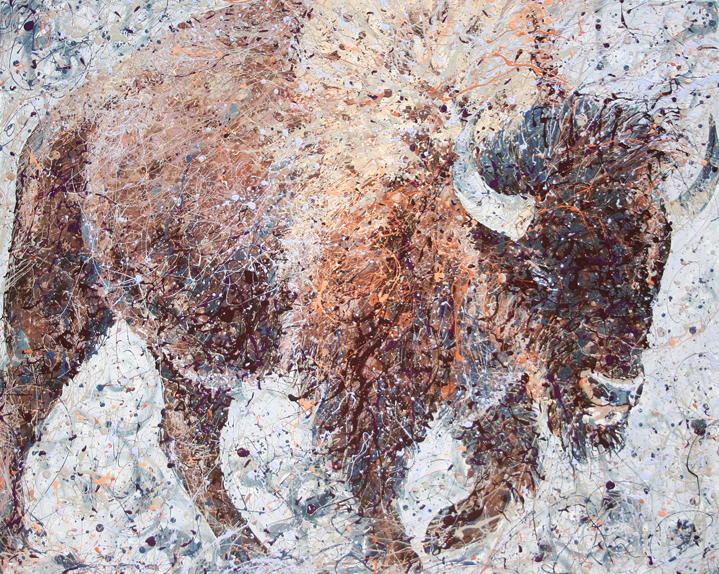 Wyoming Buffalo, Latex Enamel Painting on Gallery Wrapped Canvas by Fort Collins, Colorado Artist  Lisa Cameron Russell