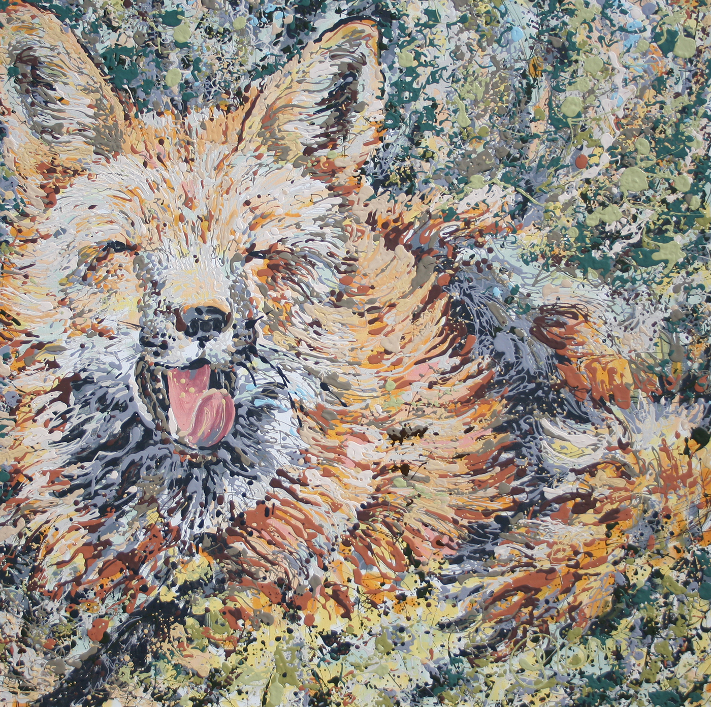 Neighborhood Fox Latex Enamel Painting on Gallery Wrapped Canvas by Fort Collins, Colorado Artist Lisa Cameron Russell