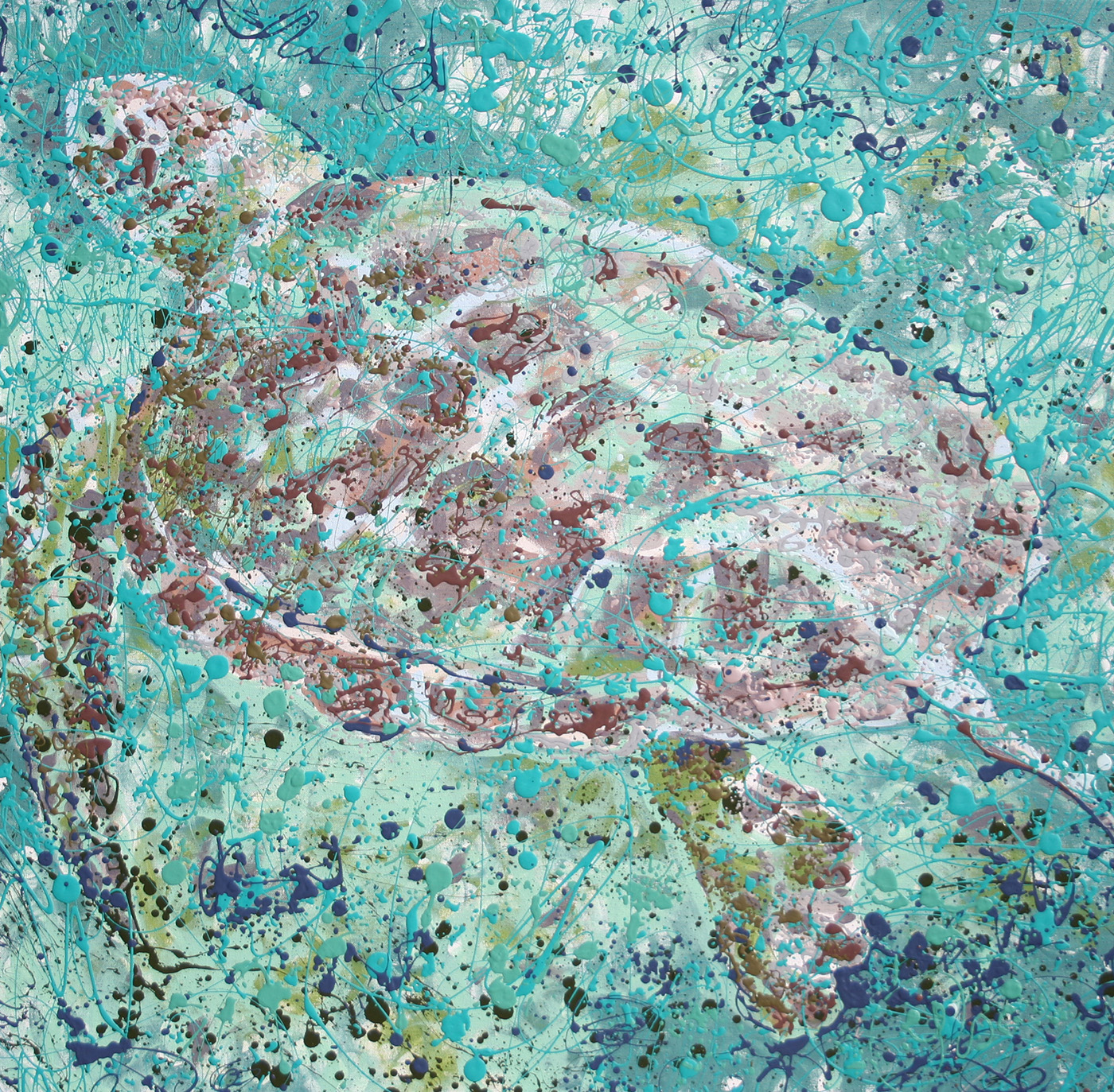 Turtles in Bonaire Latex Enamel Painting on Gallery Wrapped Canvas by Fort Collins, Colorado Artist Lisa Cameron Russell