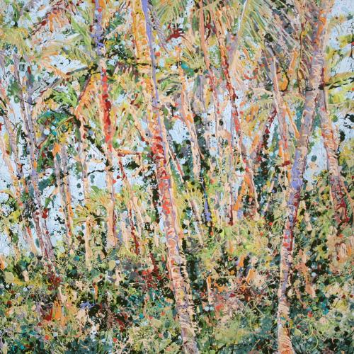 Taveuni Fiji Coconut Grove Latex Enamel Painting on Gallery Wrapped Canvas by Fort Collins, Colorado Artist Lisa Cameron Russell